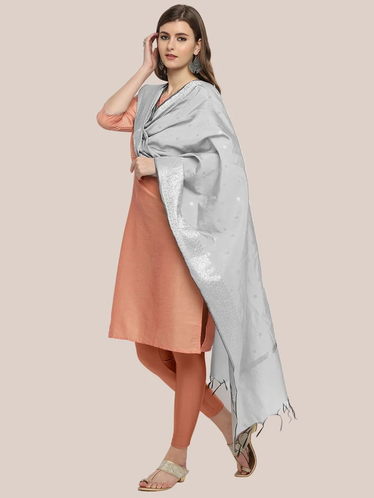 Banarasi Silk Dupatta with Silver Border - Image 5