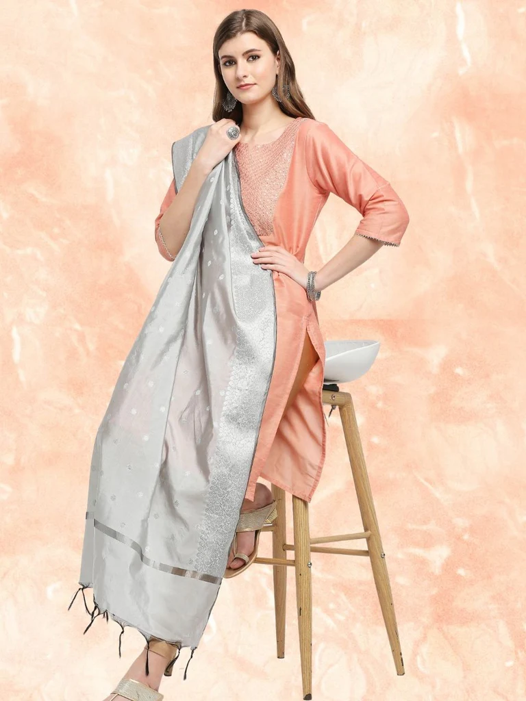 Banarasi Silk Dupatta with Silver Border - Image 6