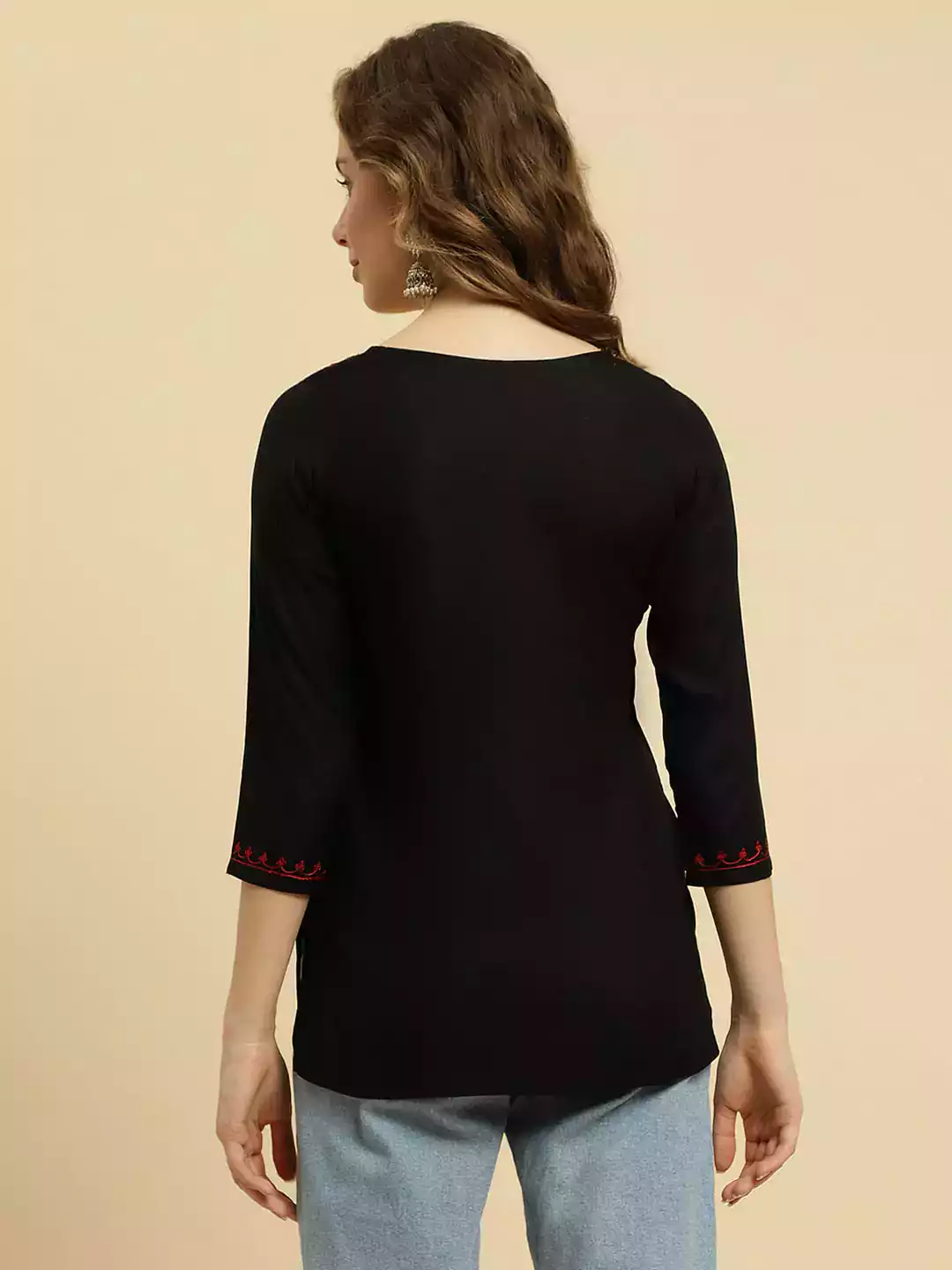 Black Kashmiri Silk Work Short Kurti - Image 7