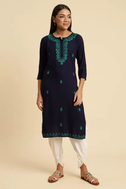 Blue Pashmina Work Kurti