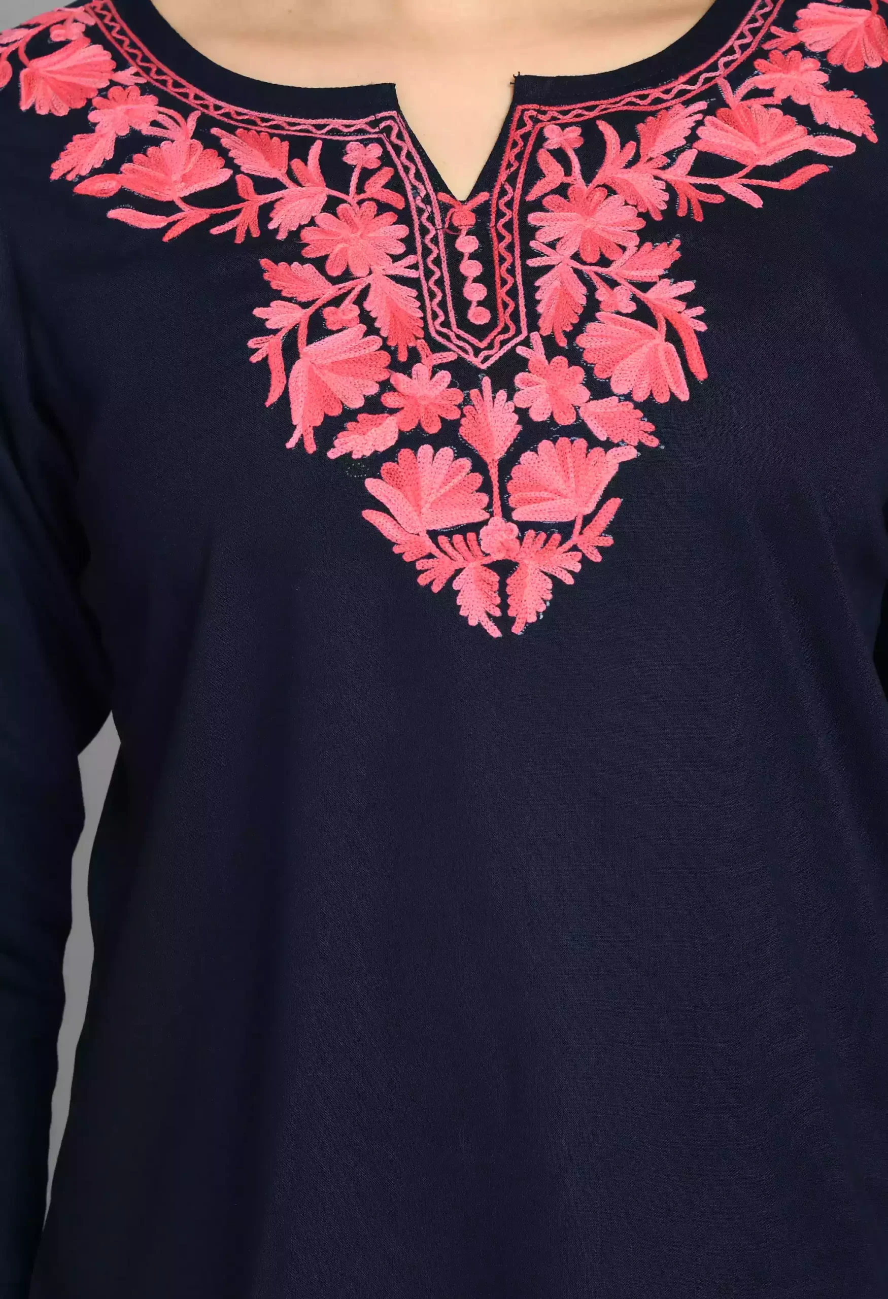 Blue Kashmiri Embroidered Short Kurti - Image 3