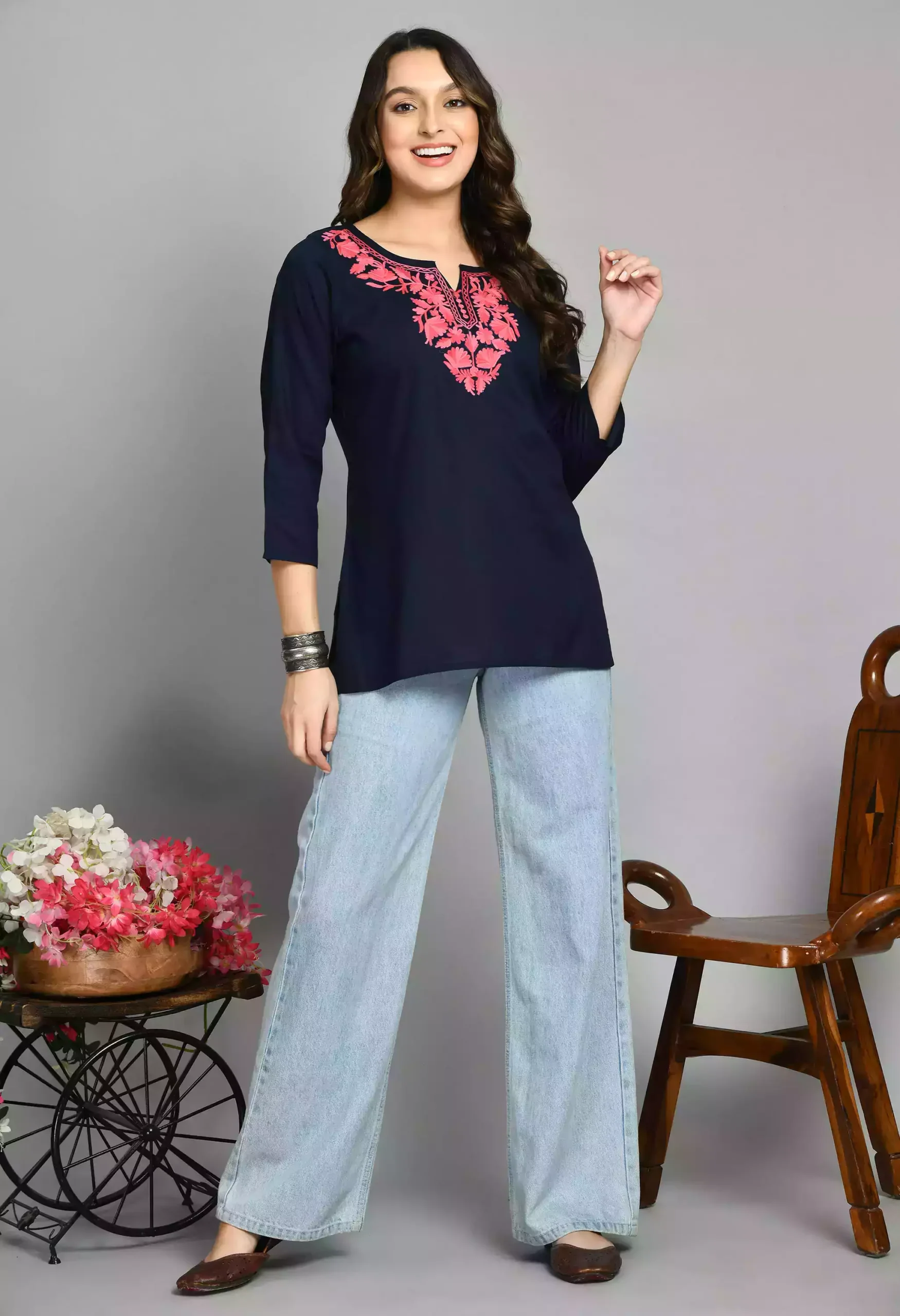 Blue Kashmiri Embroidered Short Kurti - Image 6