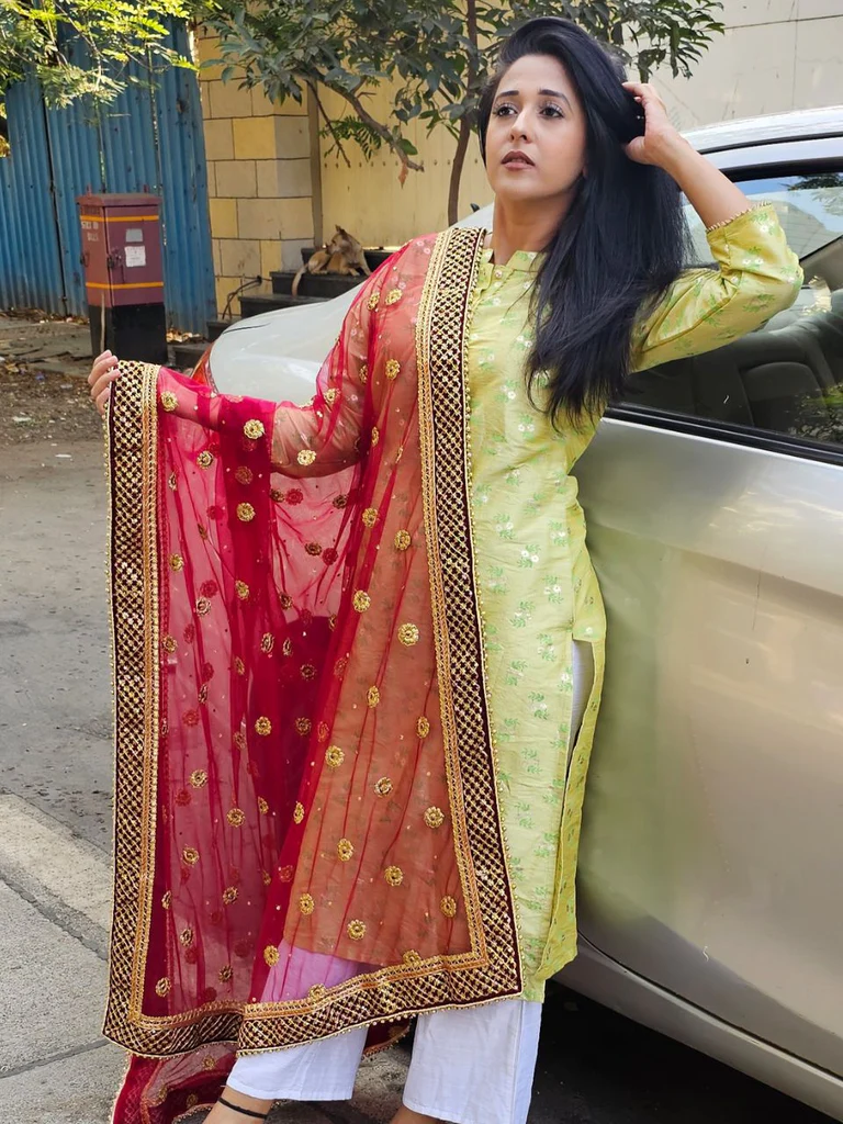 Embroidered Maroon Bridal & Wedding Wear Net Dupatta - Image 3