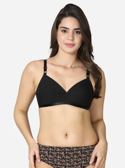 Single  layered Black pointed seamed cup medium coverage bra
