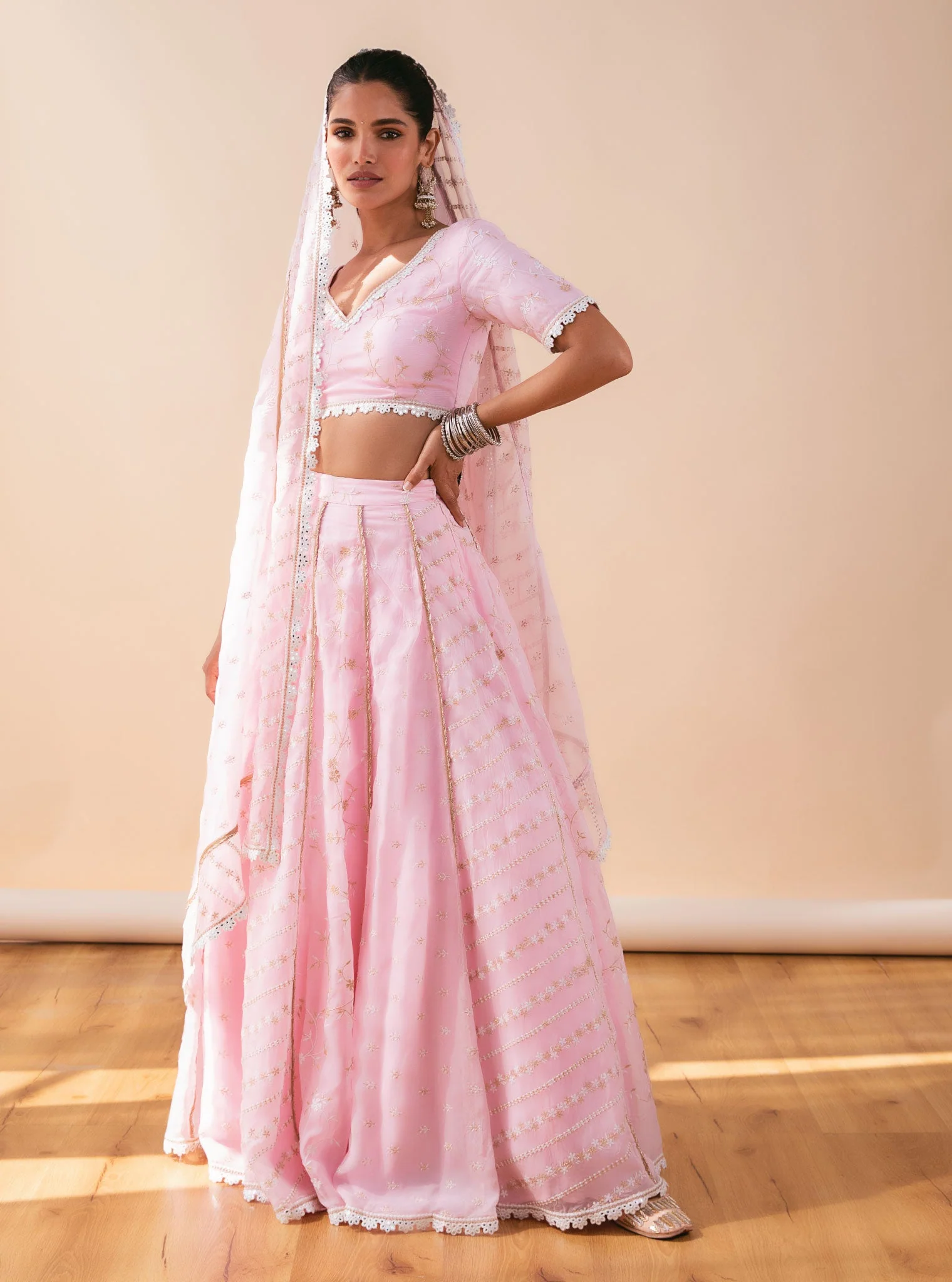 Mulmul Keylong Pink Organza Lehenga - Image 2