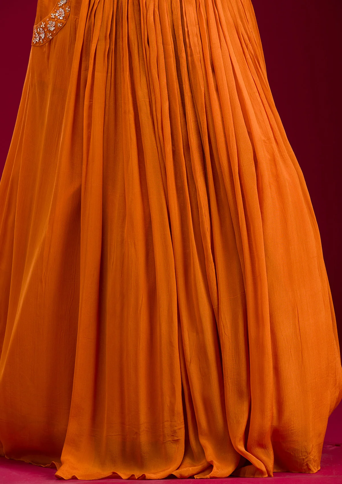 Orange Cutdana Georgette Readymade Lehenga - Image 6