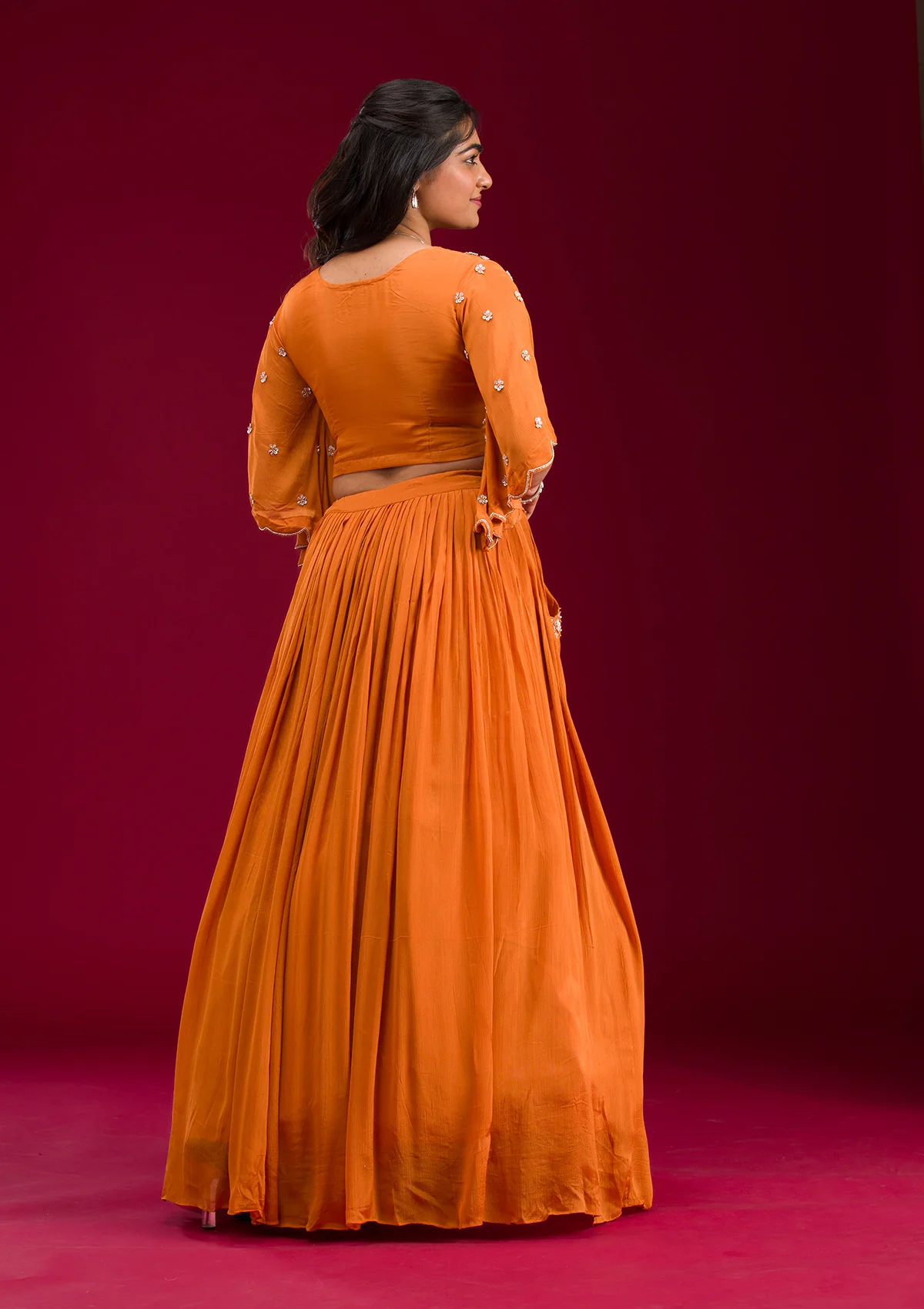Orange Cutdana Georgette Readymade Lehenga - Image 8