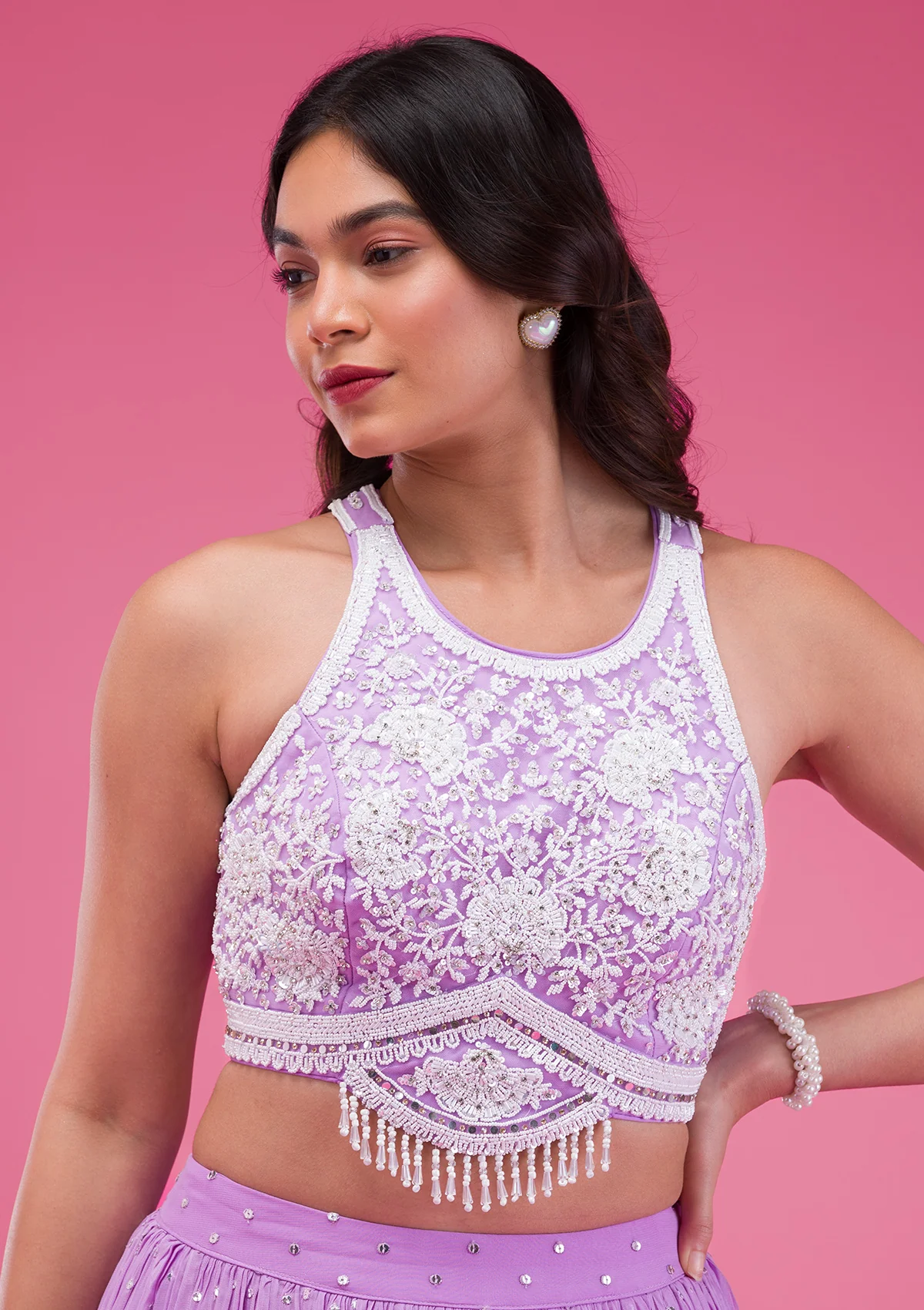 Pearlwork Georgette Readymade Lehenga - Image 3