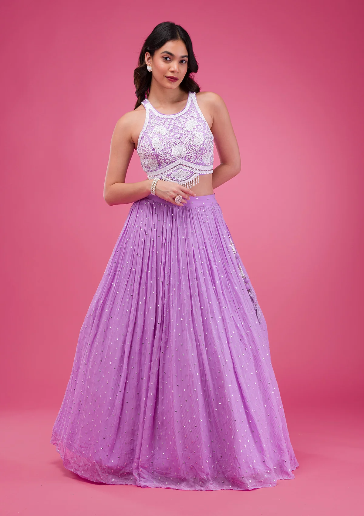 Pearlwork Georgette Readymade Lehenga - Image 5