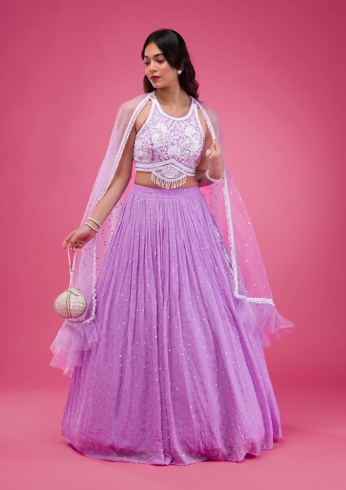 Pearlwork Georgette Readymade Lehenga - Image 7