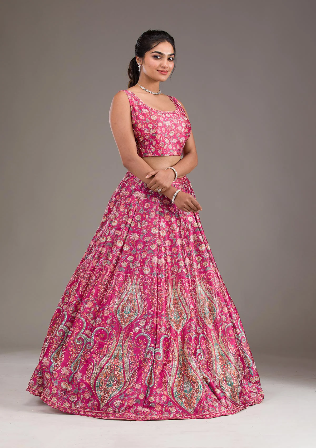 Rani Pink Zariwork Banarasi Readymade Lehenga - Image 3