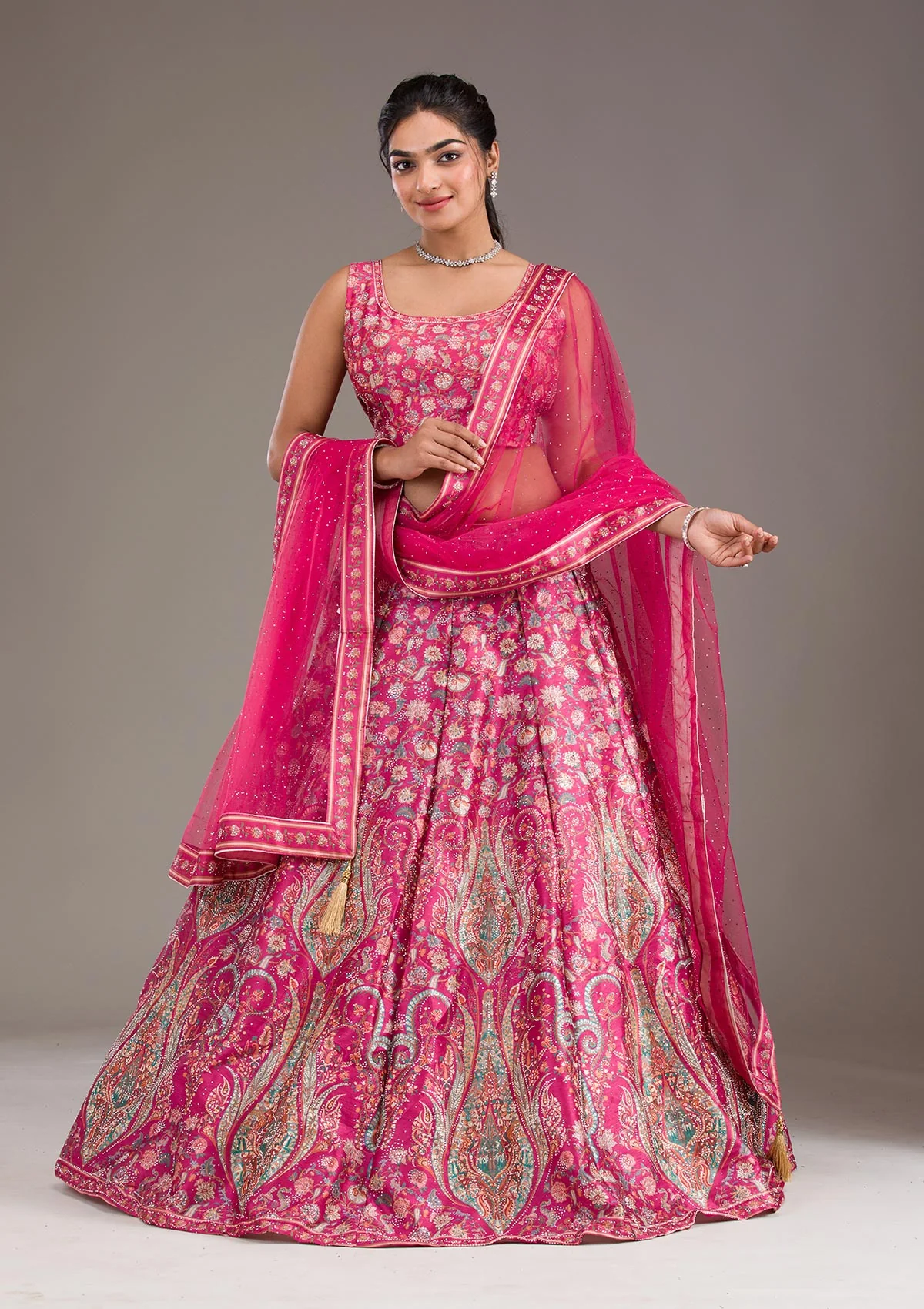 Rani Pink Zariwork Banarasi Readymade Lehenga - Image 7