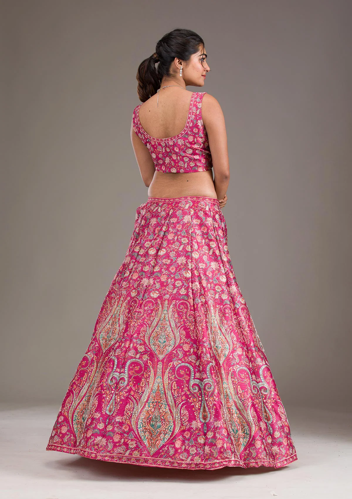 Rani Pink Zariwork Banarasi Readymade Lehenga - Image 8