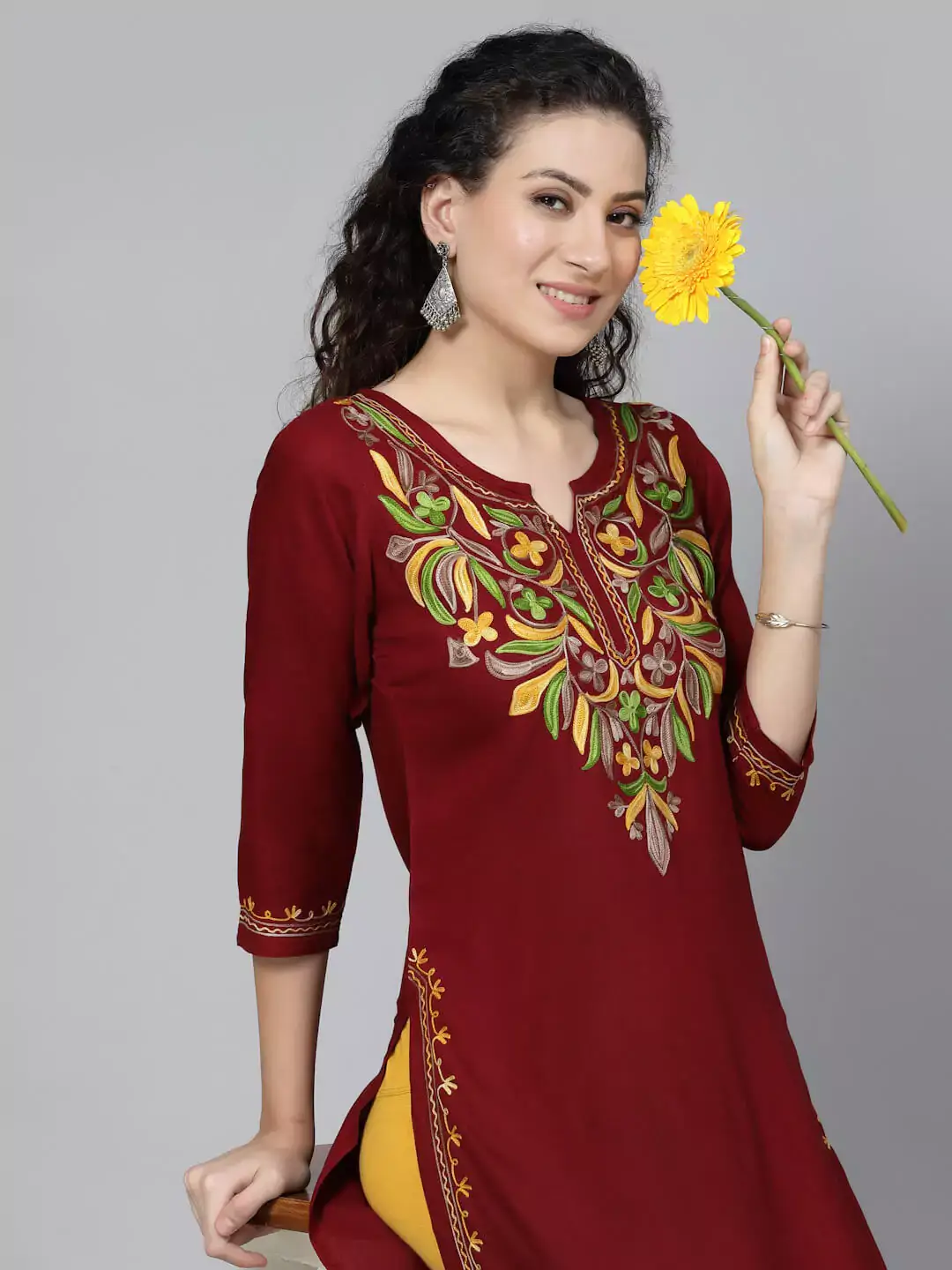 Bushra Maroon Embroidered Kurti - Image 4