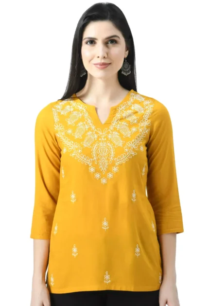 Mustard Yellow Chikankari Short Kurti