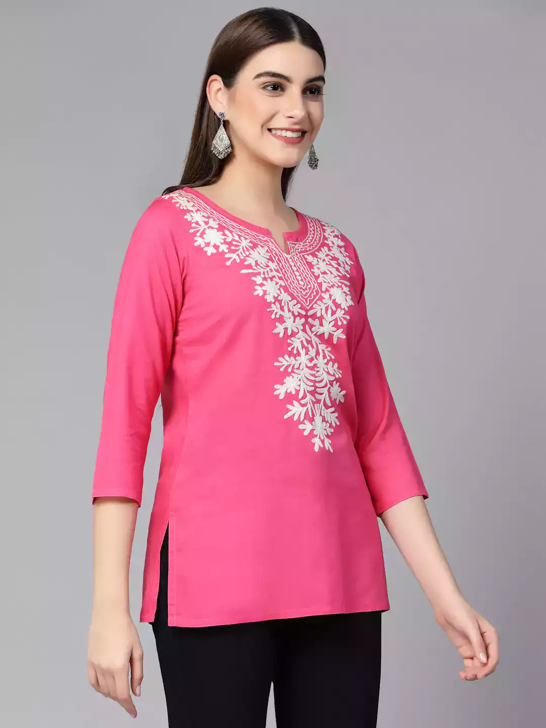 Pink Kashmiri Short Kurti - Image 2