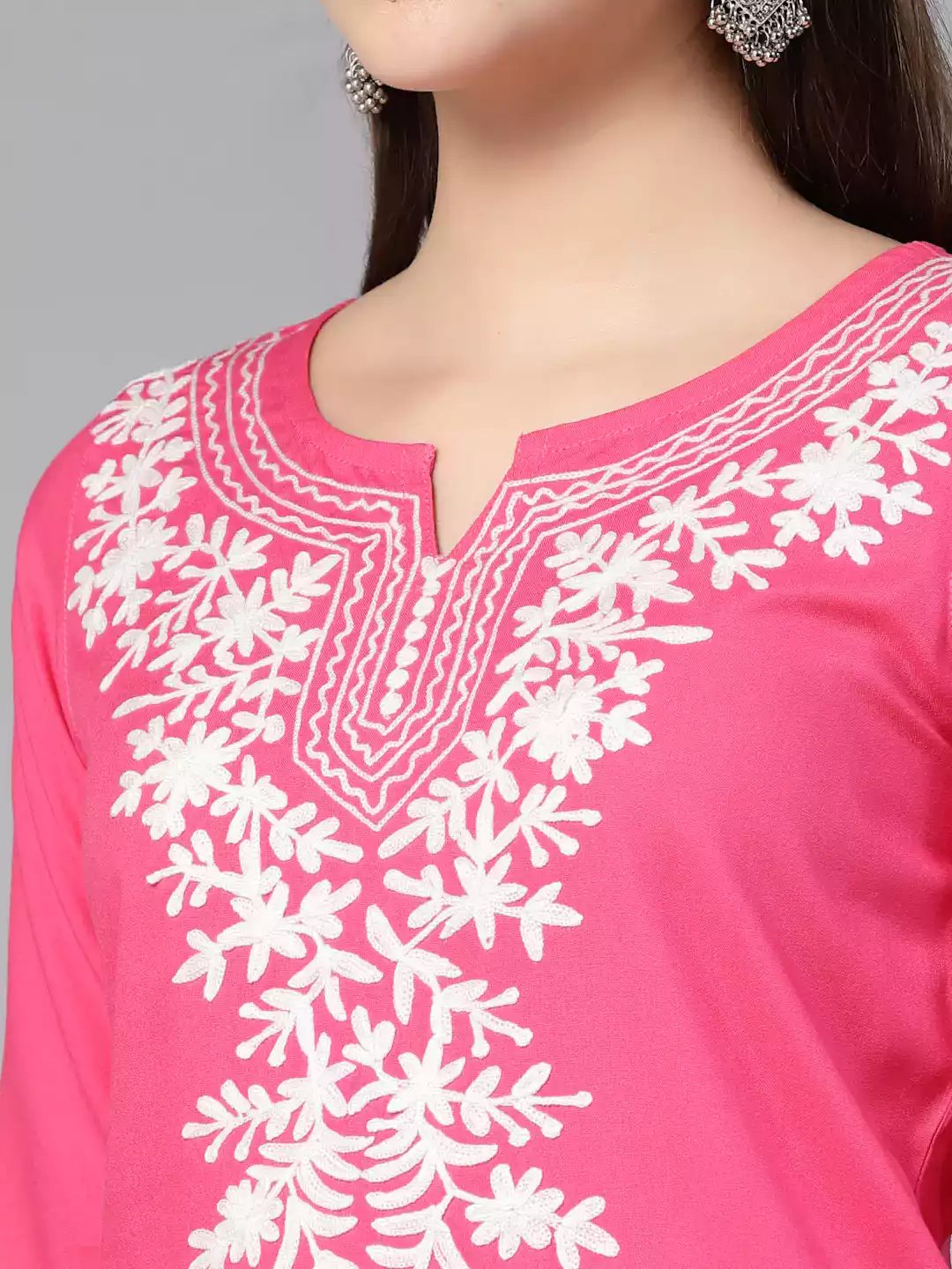 Pink Kashmiri Short Kurti - Image 3
