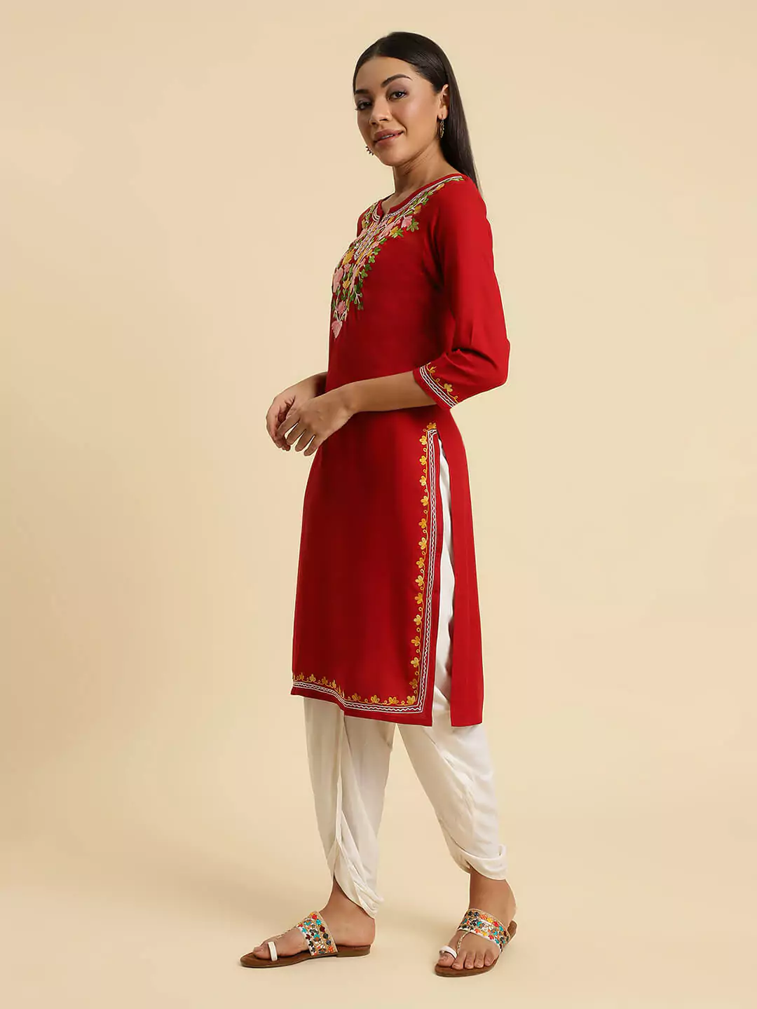 Red Kashmiri Multi Colored Embroidered Kurti - Image 5