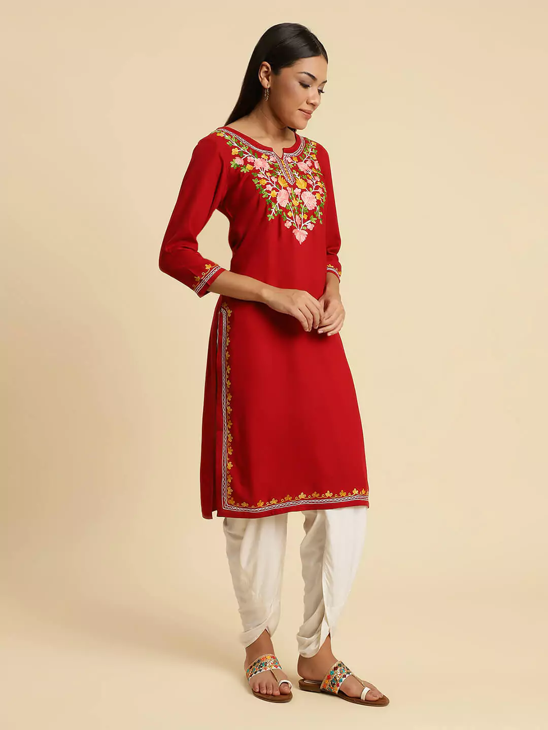 Red Kashmiri Multi Colored Embroidered Kurti - Image 6