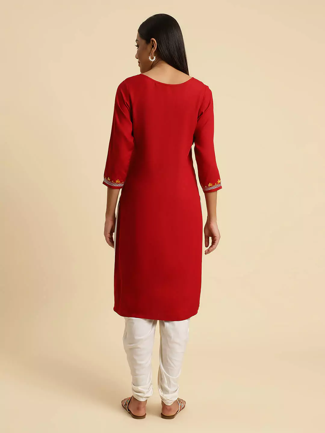 Red Kashmiri Multi Colored Embroidered Kurti - Image 2