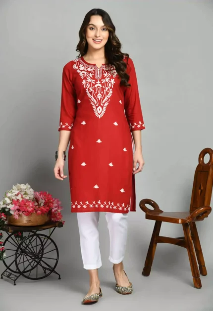 Red Kashmiri Embroidered Kurti