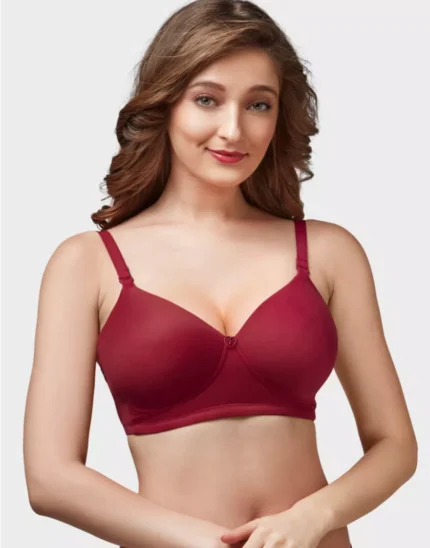 Wine Red Moulded Feather Non Padded Full Coverage Women Bra