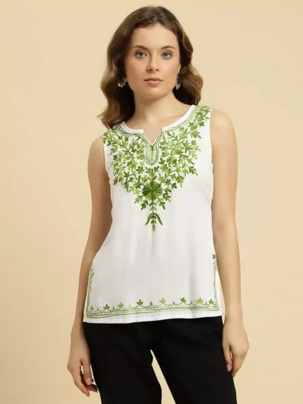 White Sleeveless Short Kurti
