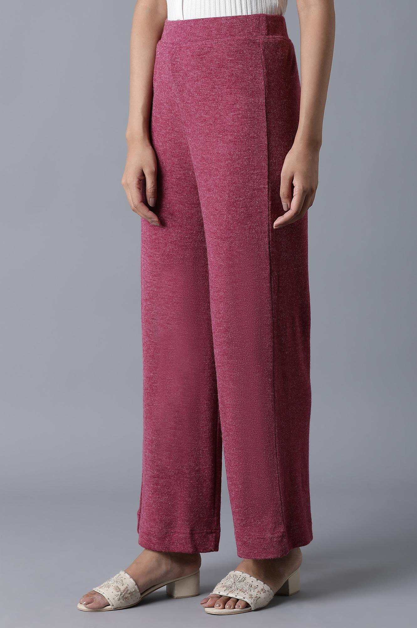 Pink Solid Straight Fit Palazzo With Elasticated Waistband - Image 4