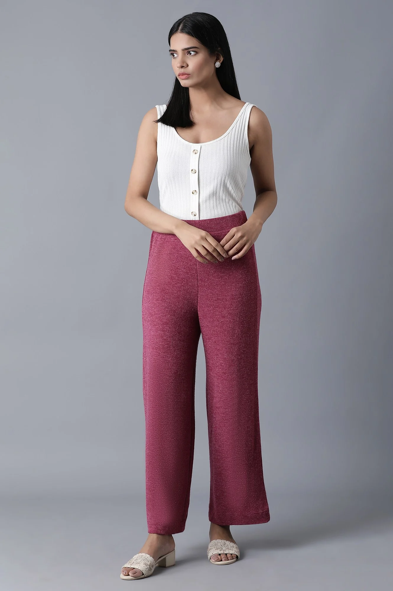 Pink Solid Straight Fit Palazzo With Elasticated Waistband - Image 6