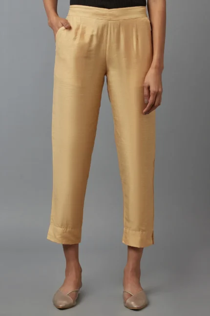 Regular Fit Solid Straight Fit Woven Trousers With Elasticated Waistband