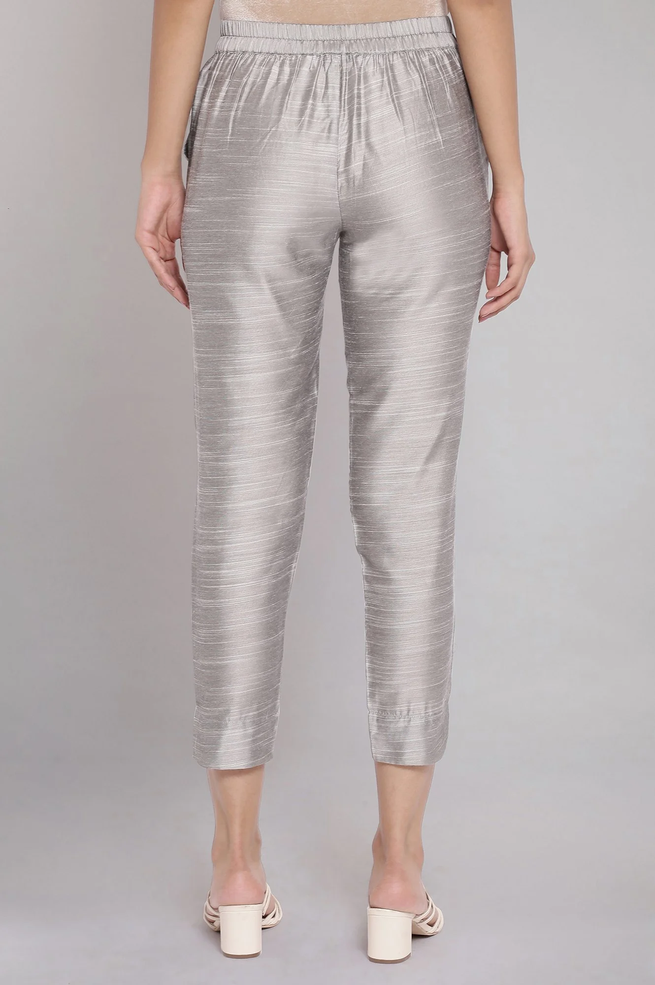 Silver Woven Trousers With Elasticated Waistband - Image 2