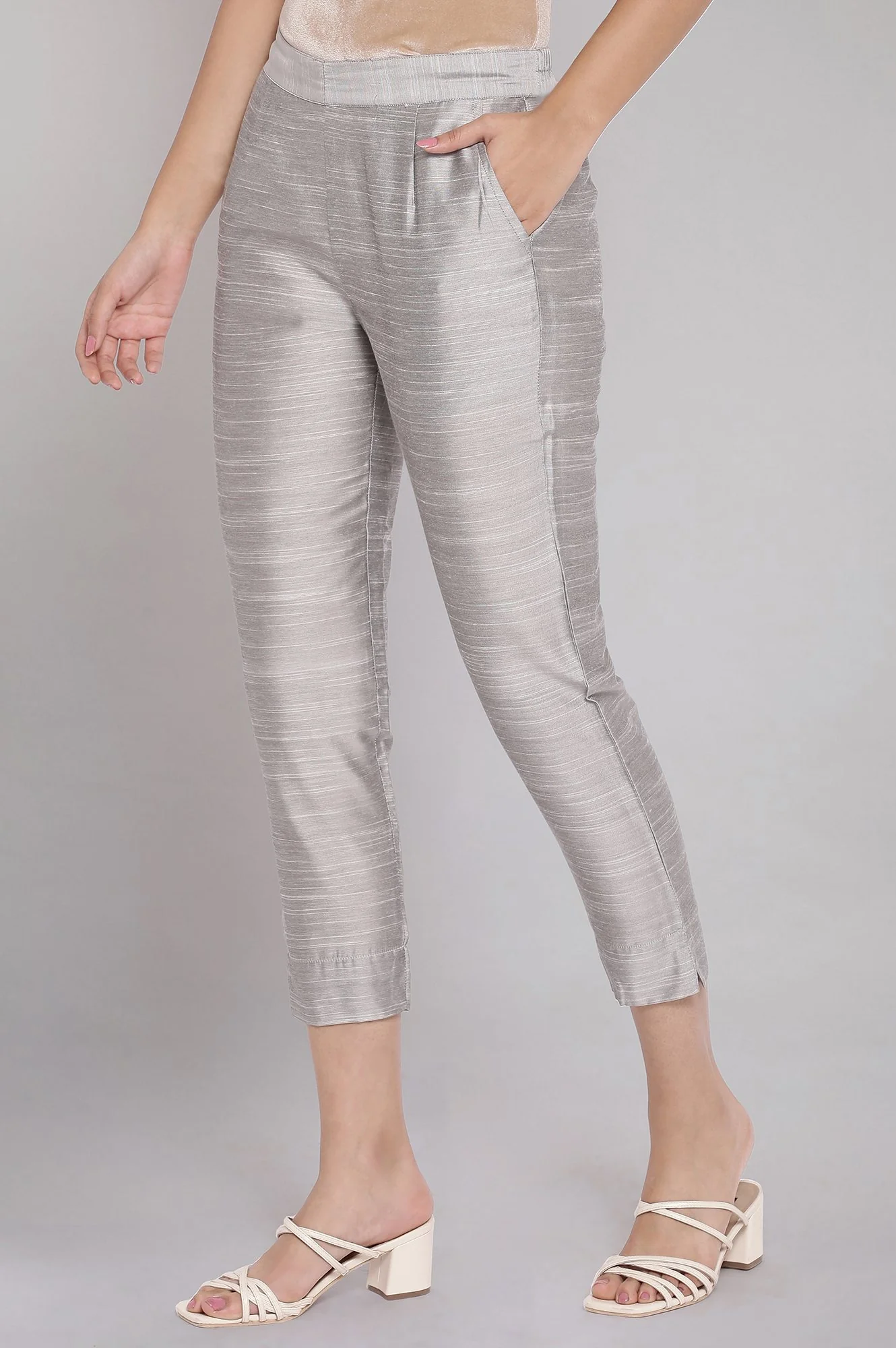 Silver Woven Trousers With Elasticated Waistband - Image 3