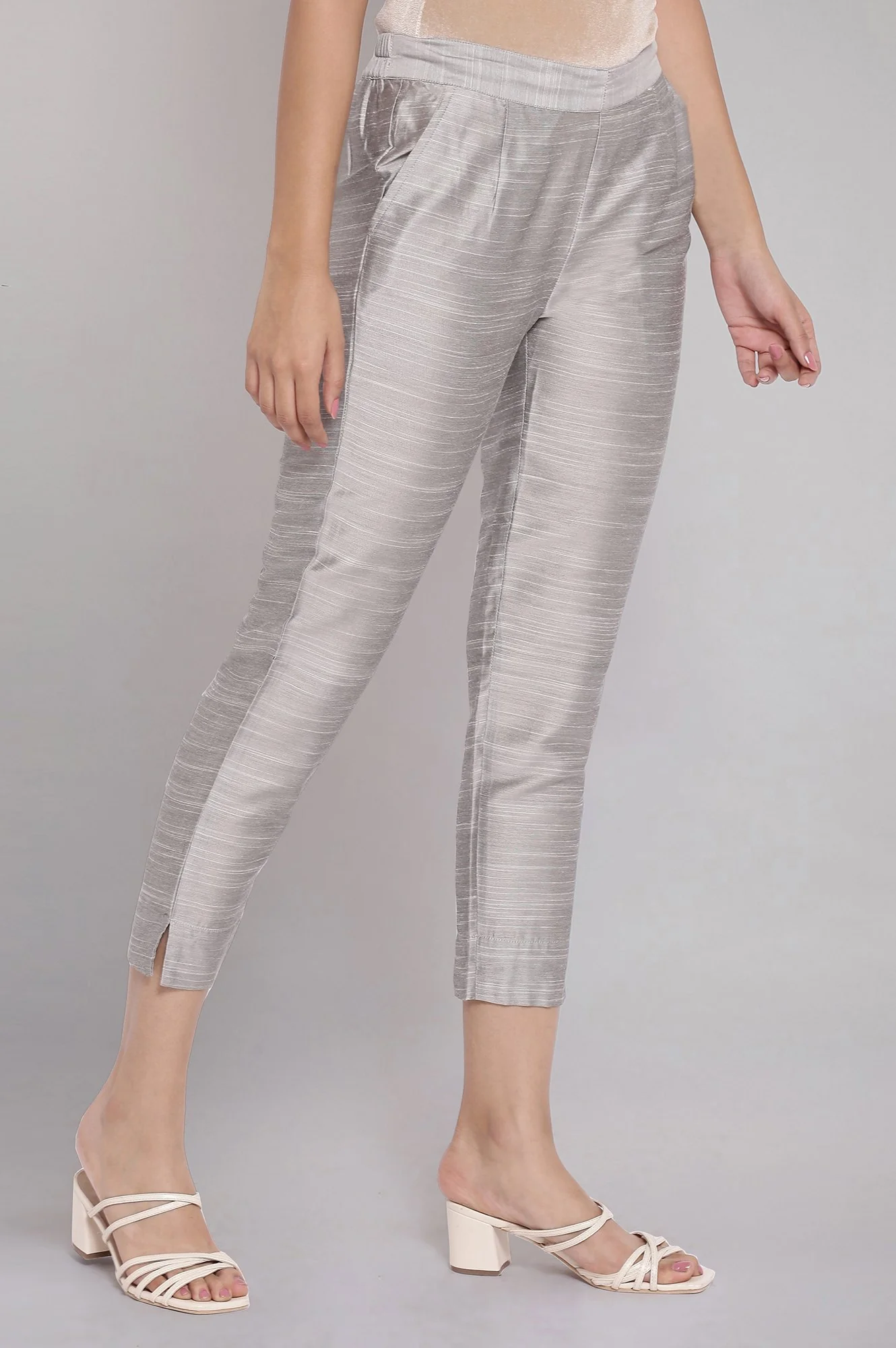 Silver Woven Trousers With Elasticated Waistband - Image 4