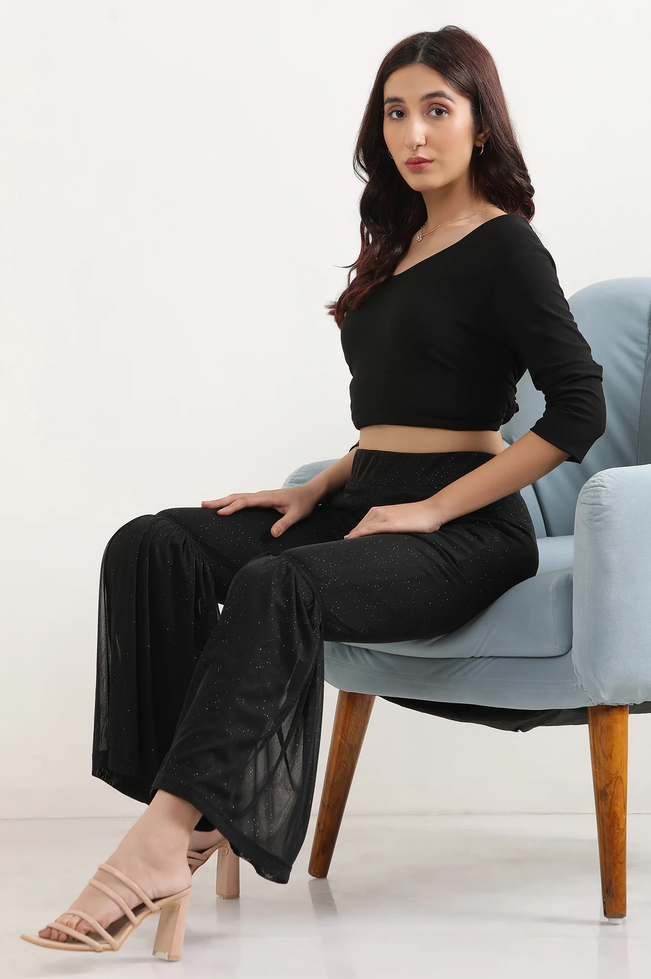 Black Lace Insert Pintuck Trousers