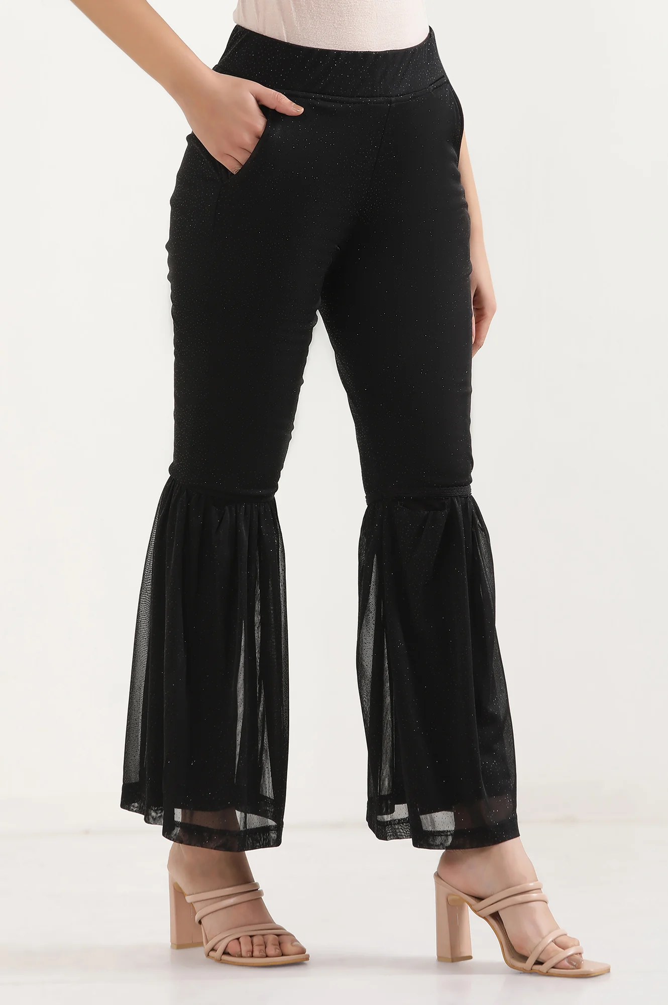 Black Lace Insert Pintuck Trousers - Image 5