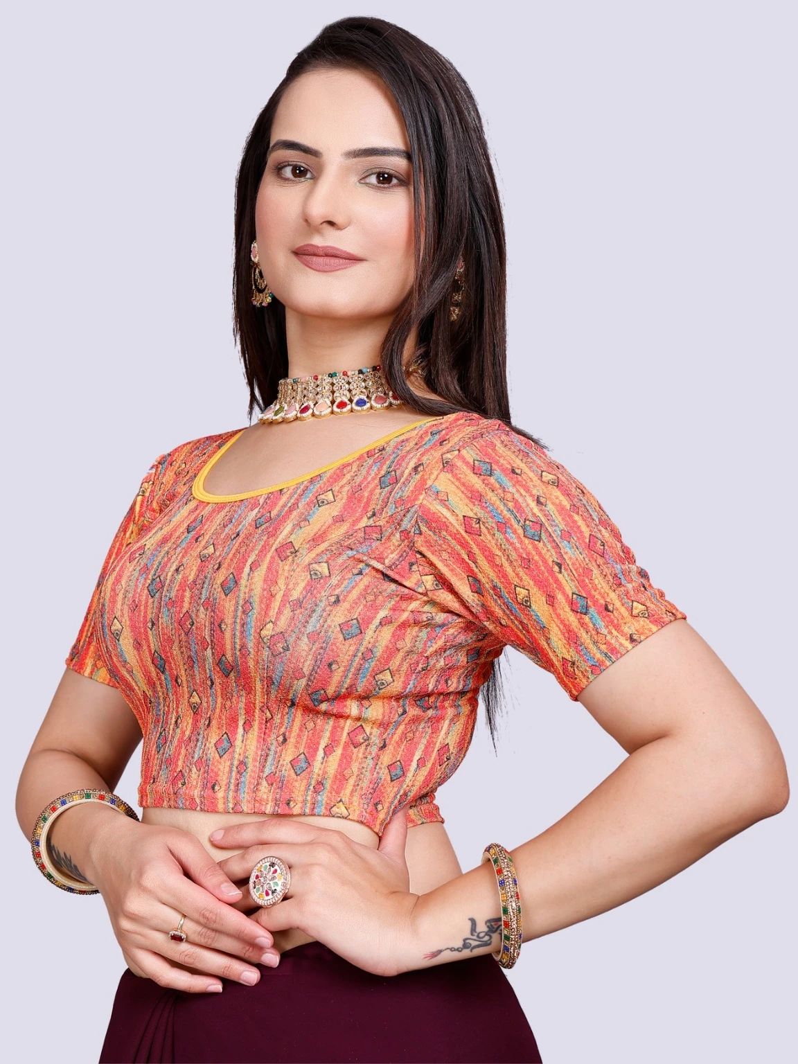 Half Sleeve Round Neck Women Blouse - Image 5