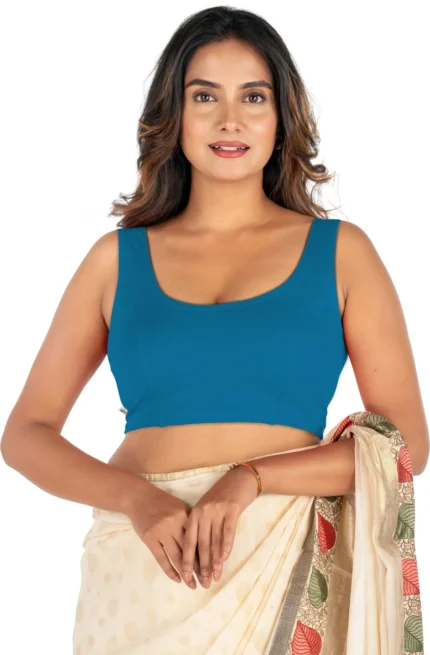 Blue U-Neck Women Blouse