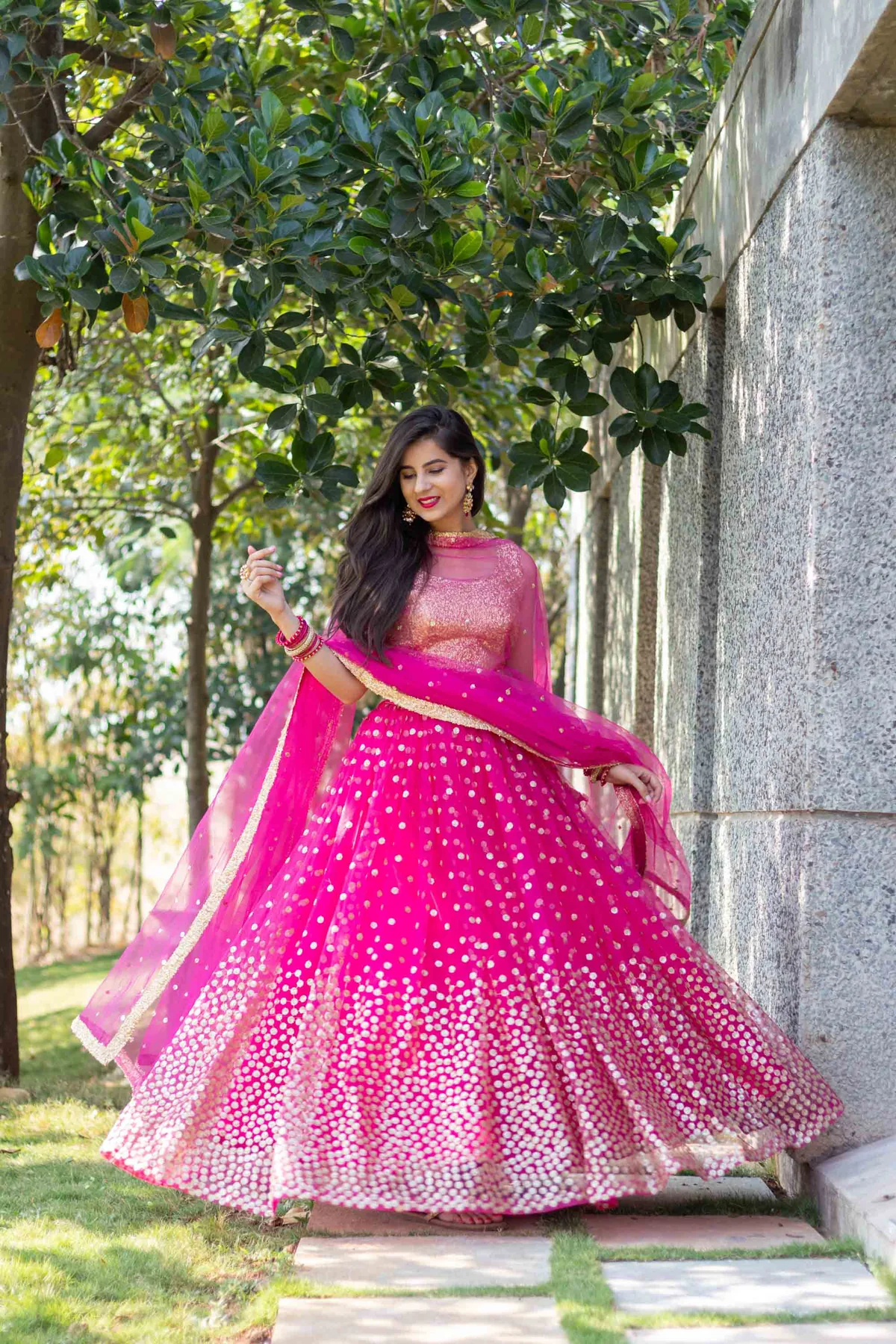 Sequin Rani Pink Lehenga - Image 3