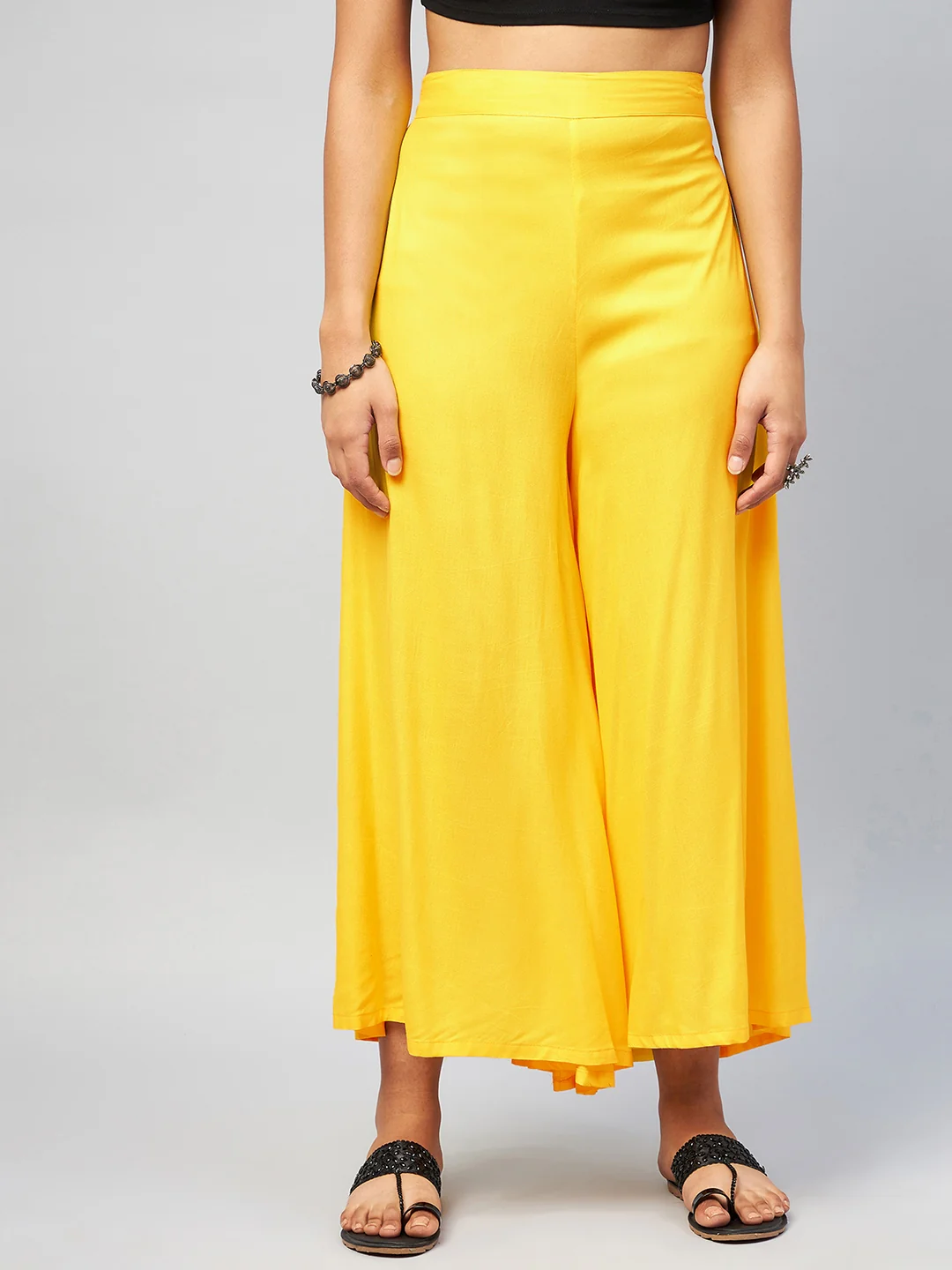 Viscose Rayon Solid Yellow Handloom Palazzo - Image 2