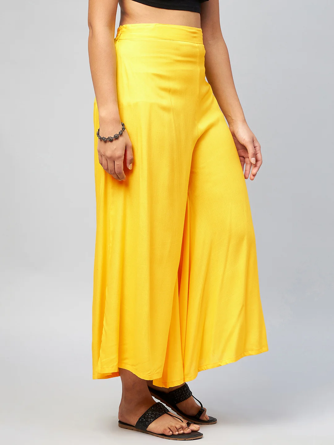 Viscose Rayon Solid Yellow Handloom Palazzo - Image 5