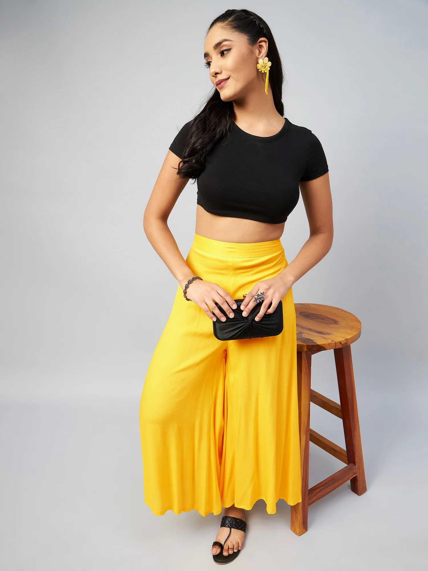 Viscose Rayon Solid Yellow Handloom Palazzo - Image 8