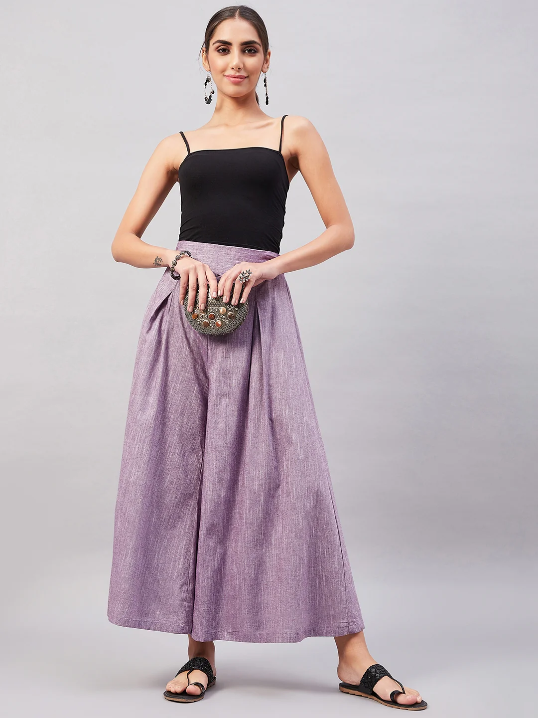 Mauve Smart Casual Handloom Palazzo - Image 3