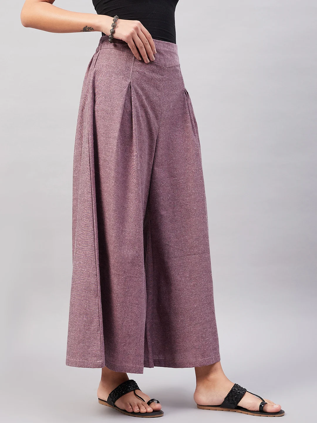 Purple Smart Casual Handloom Palazzo - Image 5