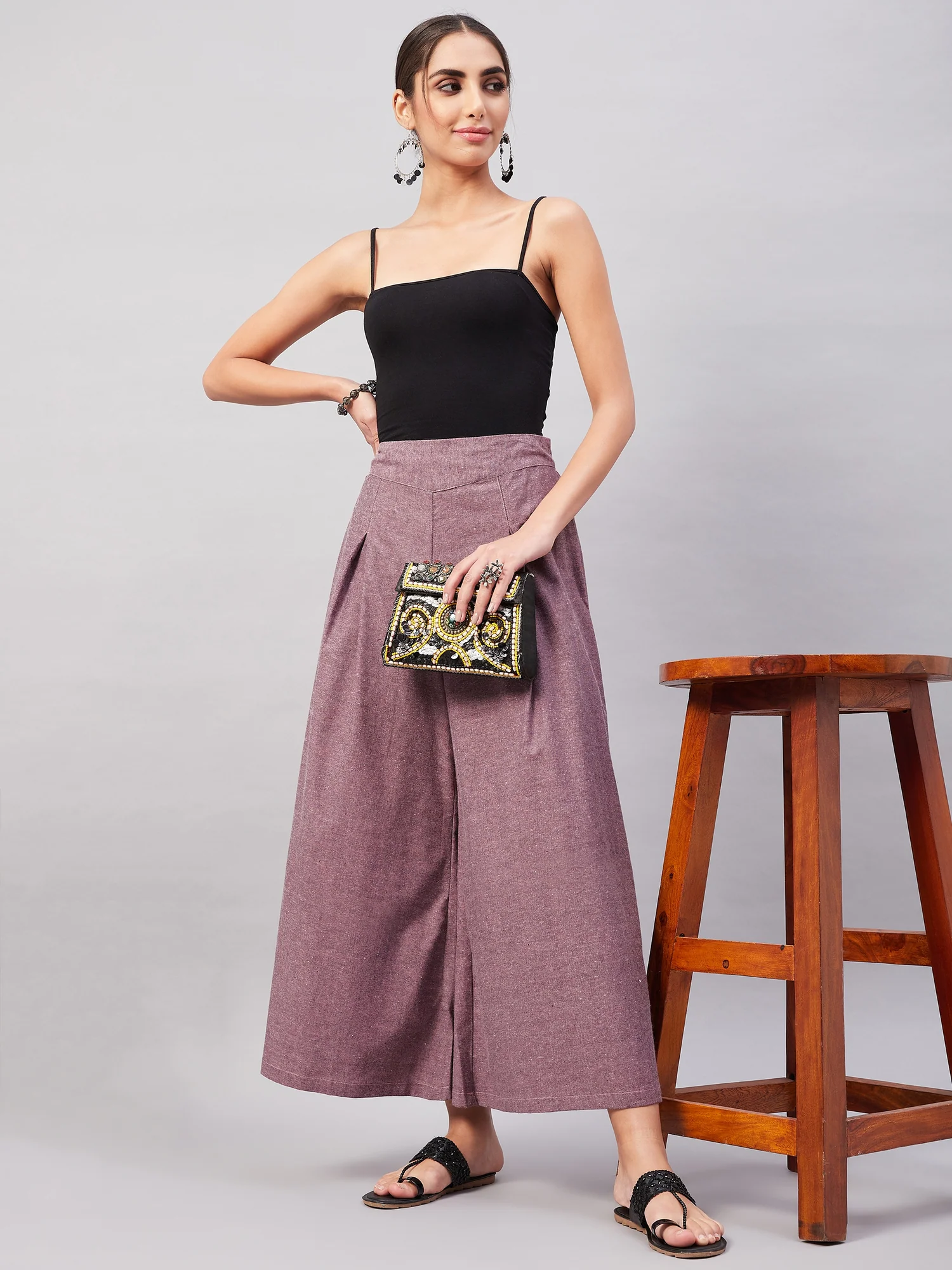 Purple Smart Casual Handloom Palazzo - Image 8