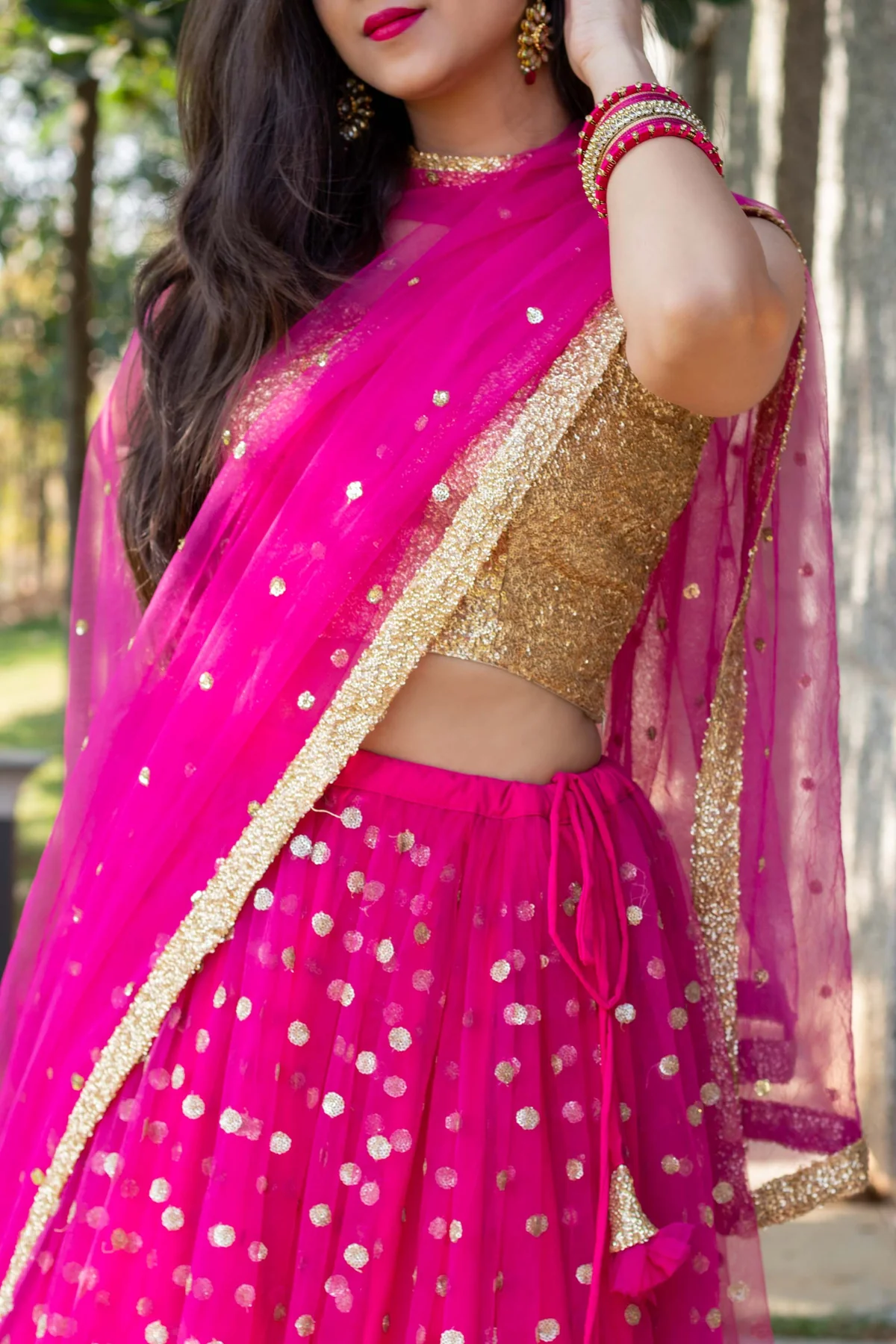 Sequin Rani Pink Lehenga - Image 5