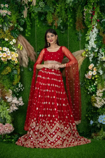 Red And Gold Lehenga Cape Sleeves