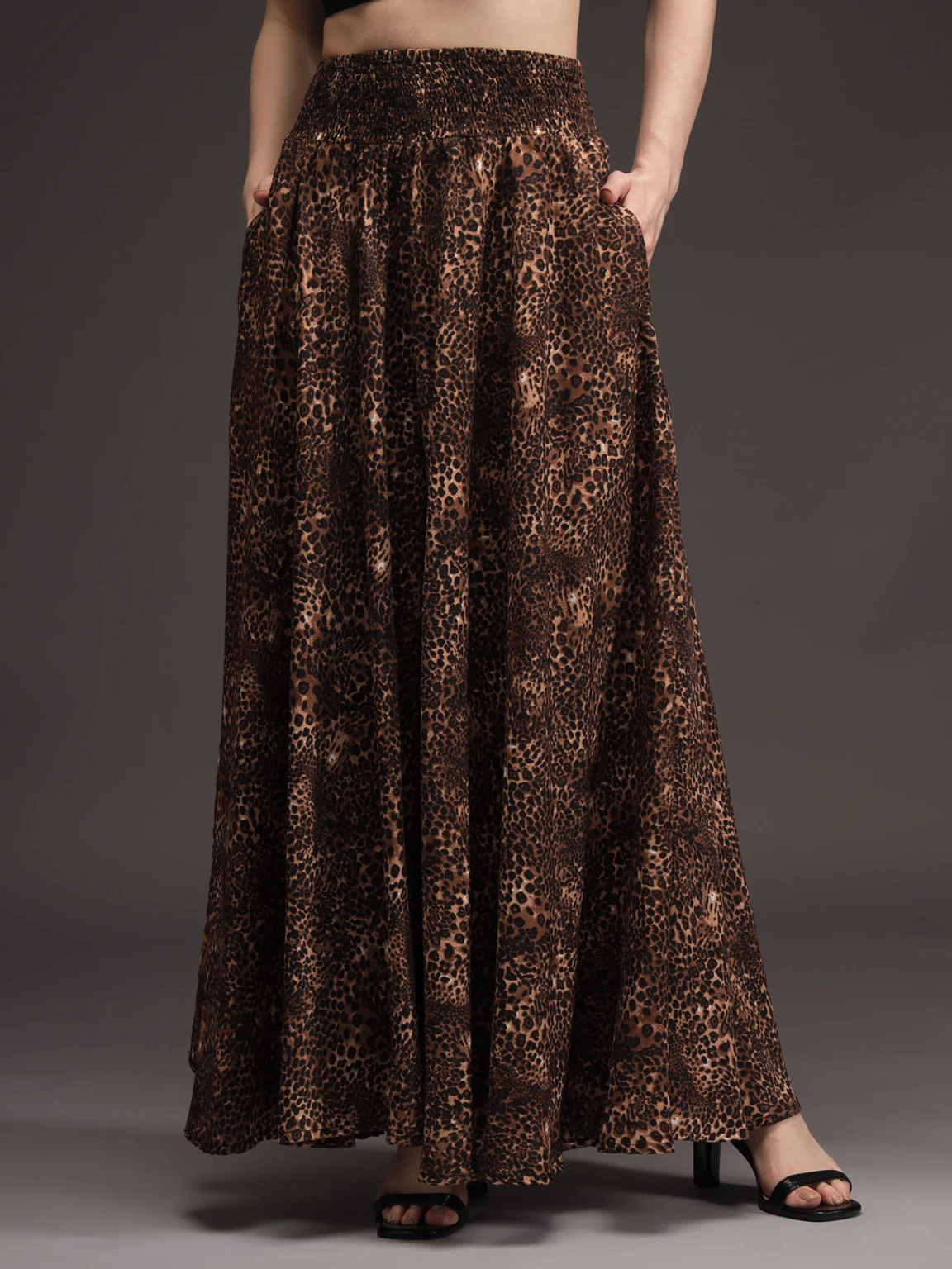 Women Flared Brown, Black Viscose Rayon Trousers - Image 6