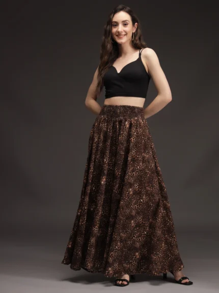 Women Flared Brown, Black Viscose Rayon Trousers