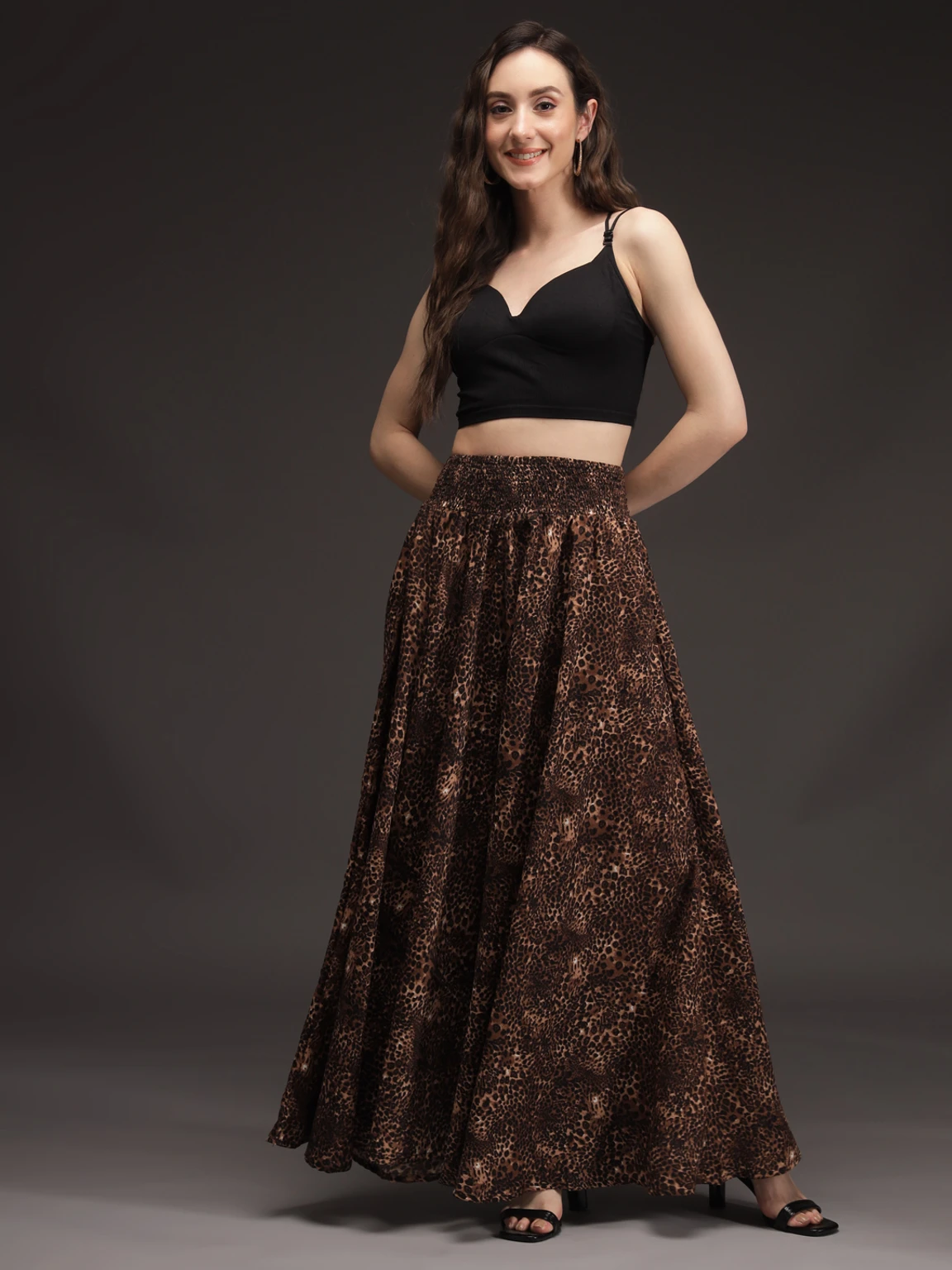 Women Flared Brown, Black Viscose Rayon Trousers
