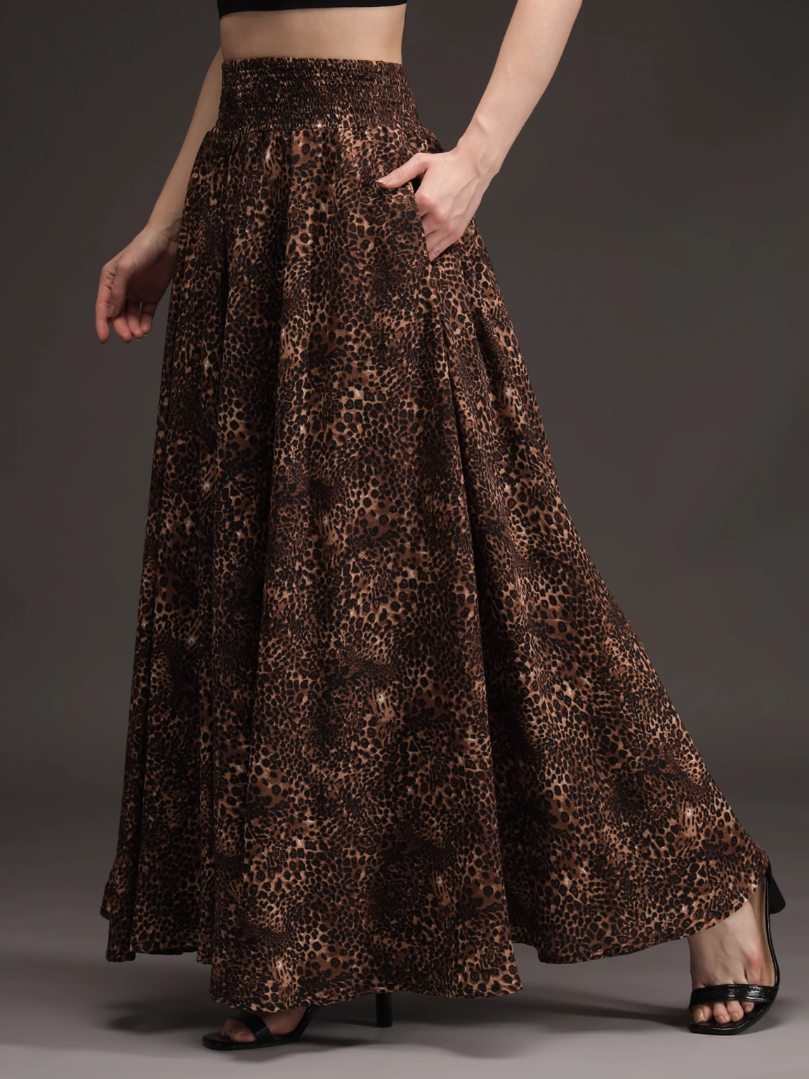 Women Flared Brown, Black Viscose Rayon Trousers - Image 3